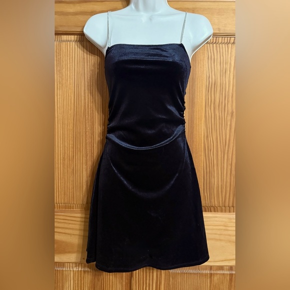 Vintage Y2K Black Velvet Mini Dress – Rhinestone Straps DIVIDED Size XS H&M hoco - Picture 1 of 3